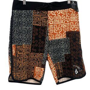 Volcom Mod-Tech Board Short 33 Water Repellent  4-Way Stretch Black Orange New